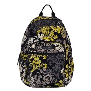 Vera Bradley Backpack Baroque Paisley Floral Black Yellow Work School Travel EUC